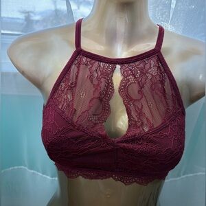 Lace Halter Bralette - Burgundy